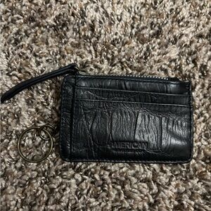 American leather co card wallet keychain with zipper pouch black